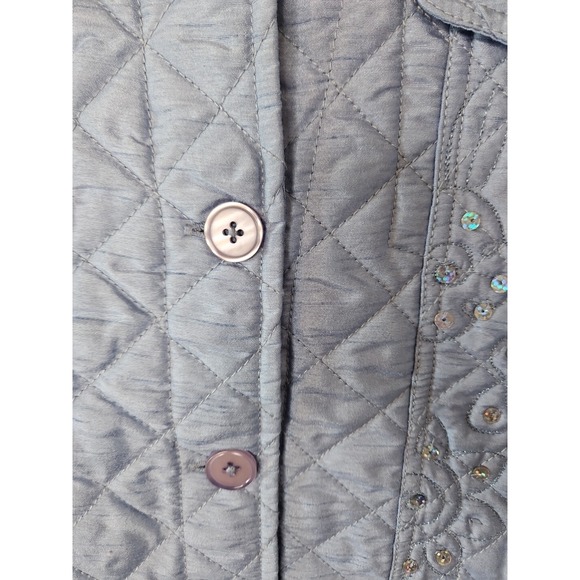 Quacker Factory Jacket Women L Blue Quilted Sequin Floral Embroidered Coastal - Picture 9 of 14